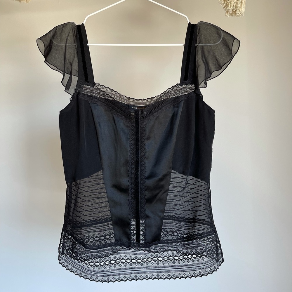 BCBG MAXAZRIA VINTAGE BLACK SILK LACE CAMISOLE